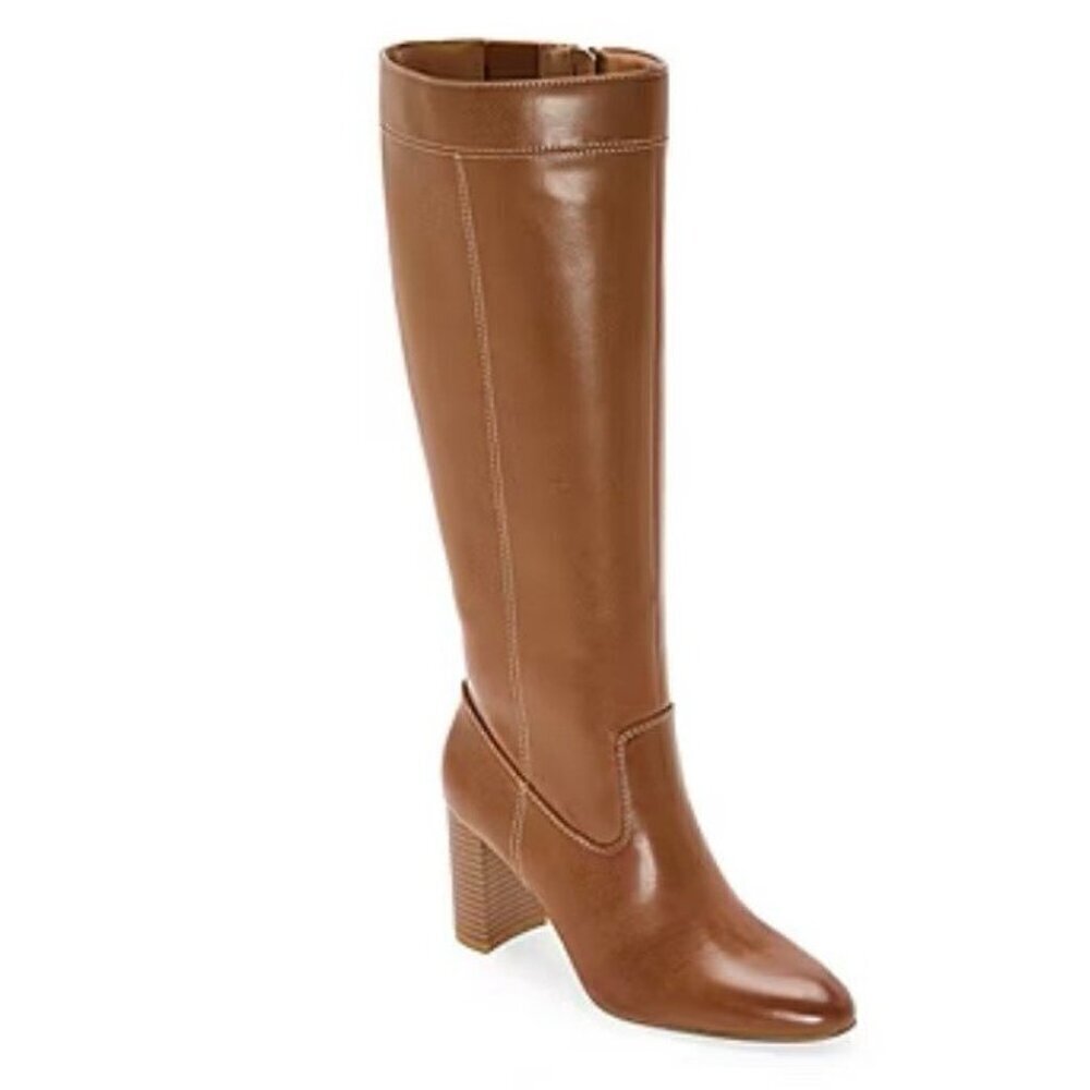 A.N.A. Size 6.5 Ludwig Cognac Stacked Heel Dress Boots Medium Zip Up New No Box